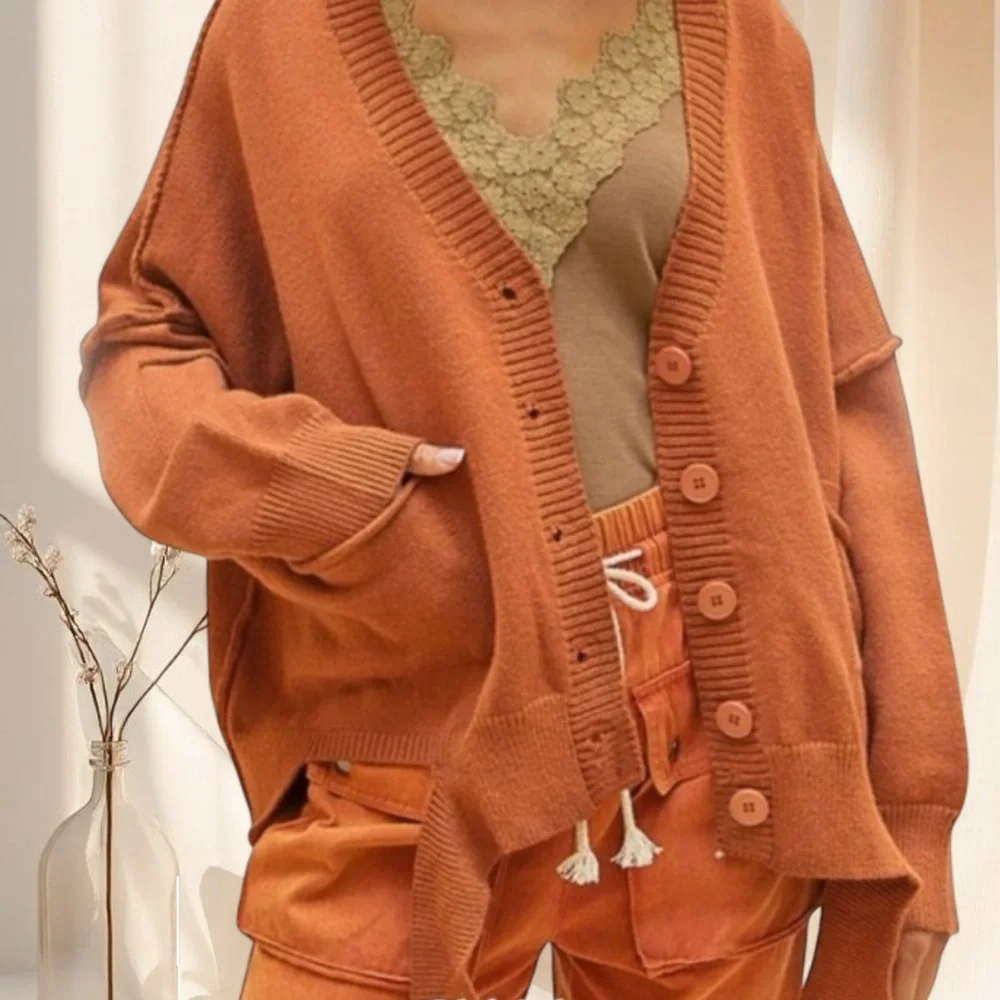 POL Rust Cinnamon Oversized Button Down Cardigan | Cozy Slouchy Knit